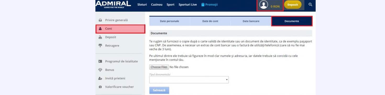 verificare cont admiral casino