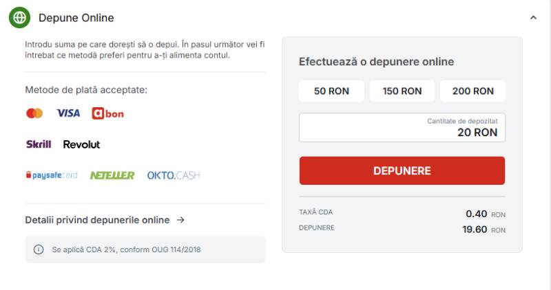 depunere cu cardul online