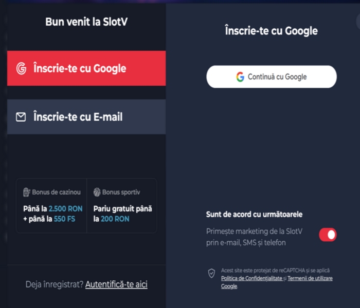SlotV Casino inregistrare