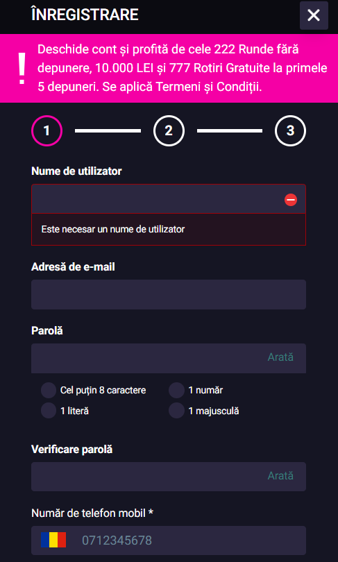 formular de inregistrare player casino online