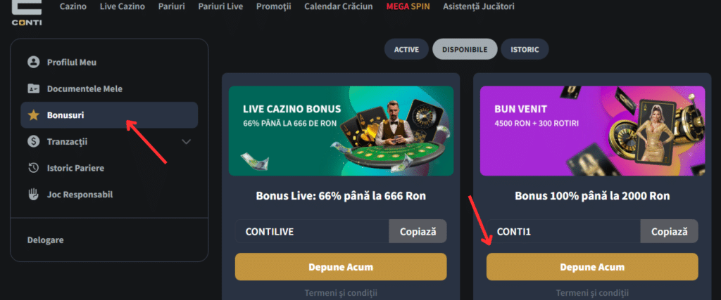 bonus bun venit conticazino depune acum