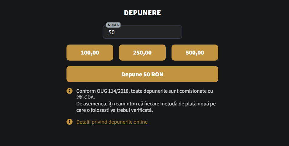 depunere bonus de bun venit conticazino