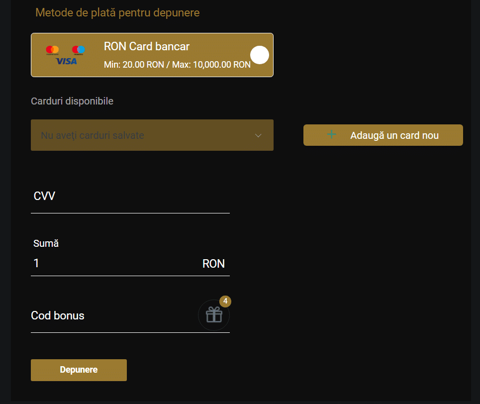 depunere card bonus bun venit conticazino