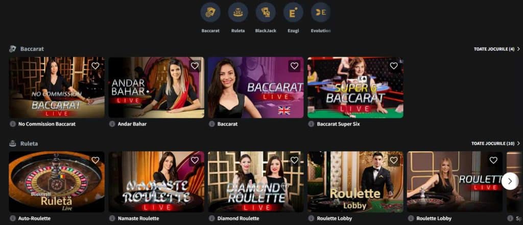 sectiune live casino conti