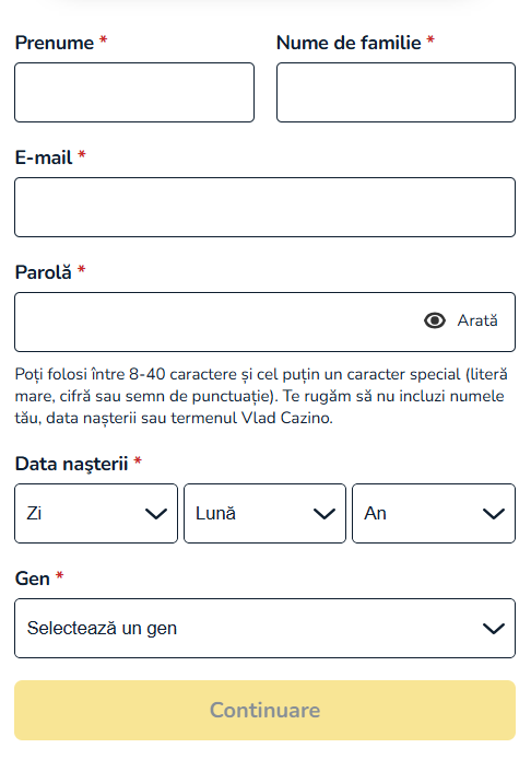 formular inregistrare vlad cazino