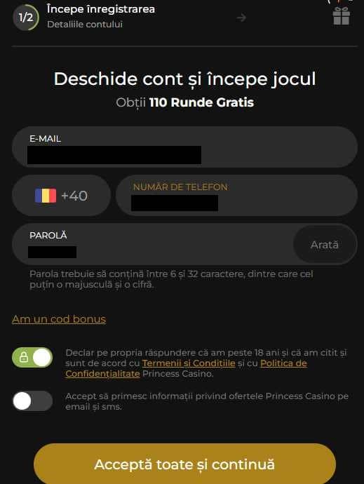 princess casino deschidere cont nou