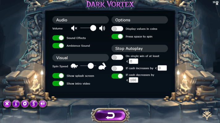 Dark Vortex Meniu