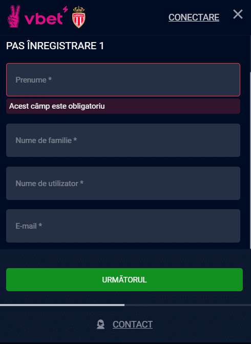 formular inregistrare vbet