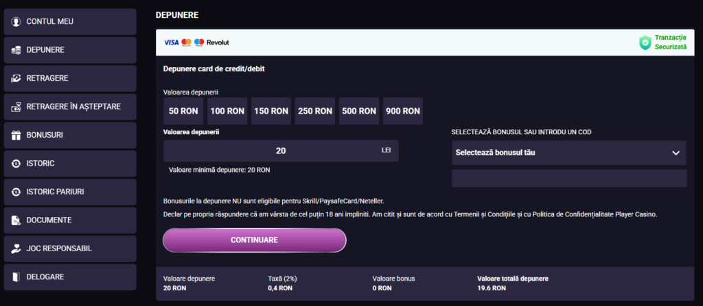 introducere cod bonus Player